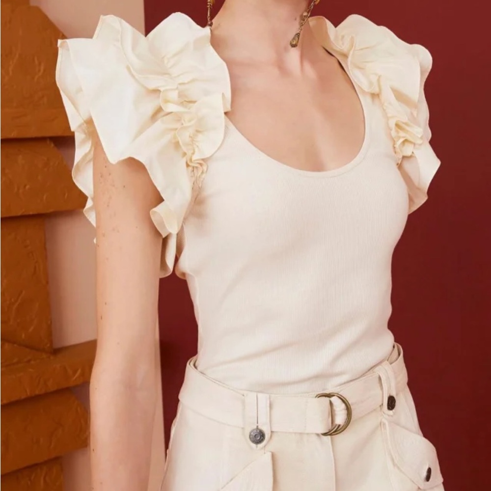 Ulla Johnson Koa Cream Ruffle Sleeve Top-NWT
